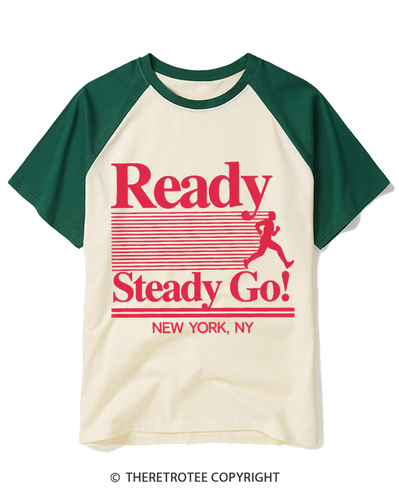 TheRetroTee Ready Steady Go 1980s Raglan Baseball T-Shirt