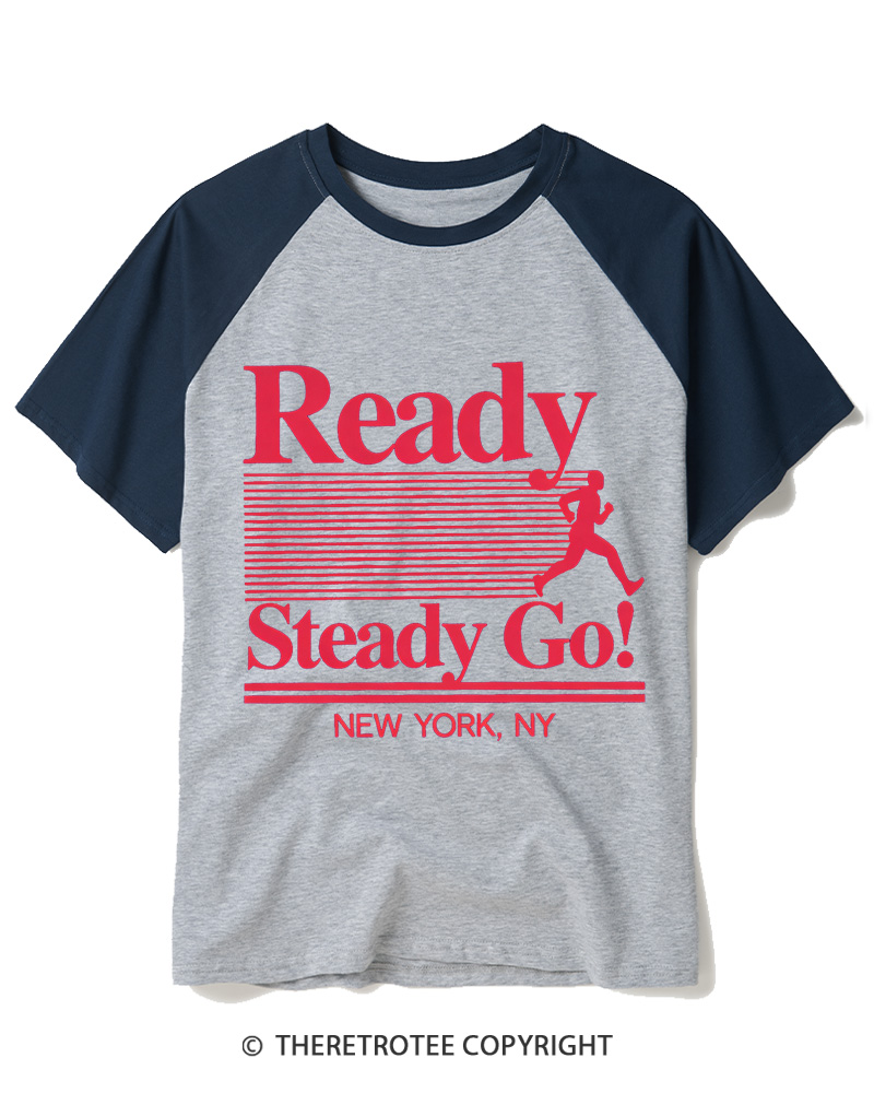 TheRetroTee Ready Steady Go 1980s Raglan Baseball T-Shirt