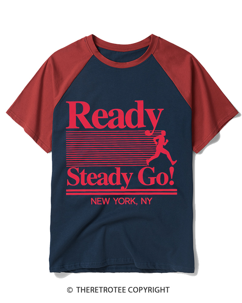 TheRetroTee Ready Steady Go 1980s Raglan Baseball T-Shirt