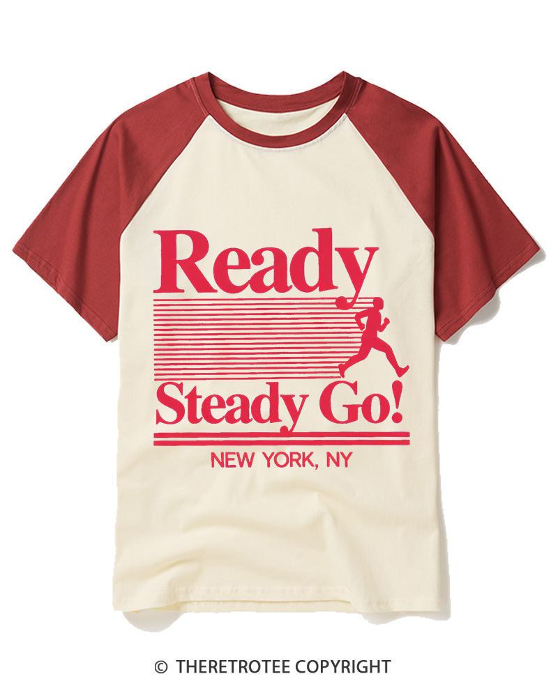 TheRetroTee Ready Steady Go 1980s Raglan Baseball T-Shirt