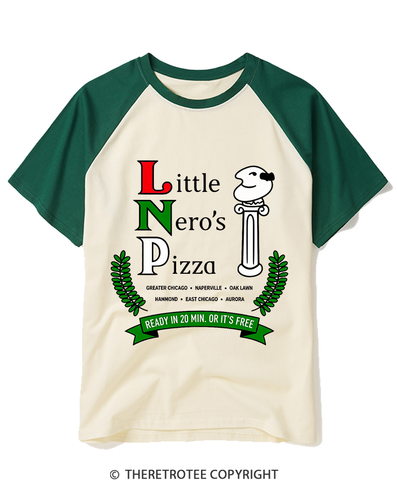 TheRetroTee Little Nero’s Pizza 1990s Raglan Baseball T-Shirt