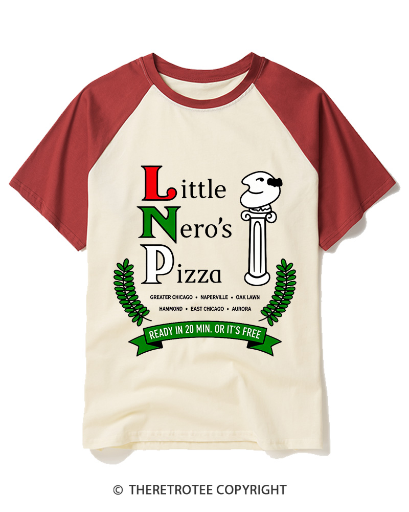 TheRetroTee Little Nero’s Pizza 1990s Raglan Baseball T-Shirt