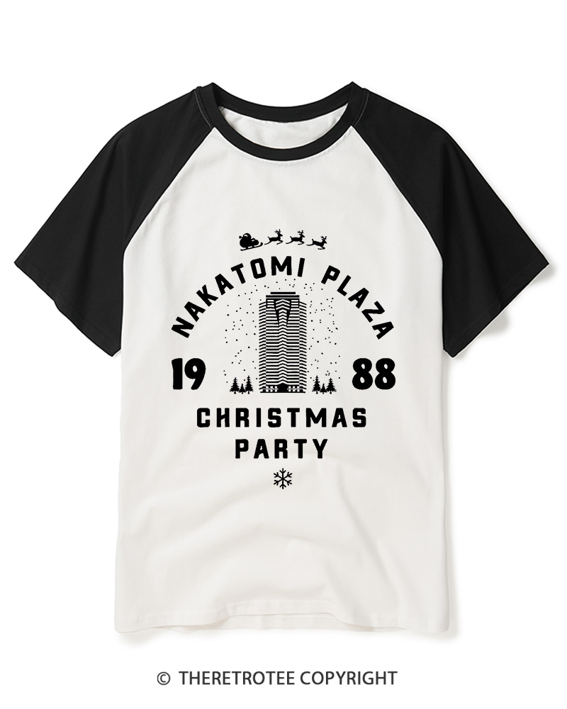 TheRetroTee Christmas Party 1980s Raglan Baseball T-Shirt