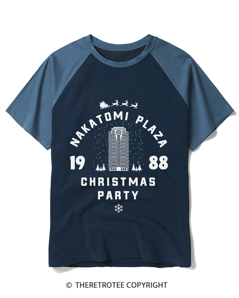 TheRetroTee Christmas Party 1980s Raglan Baseball T-Shirt