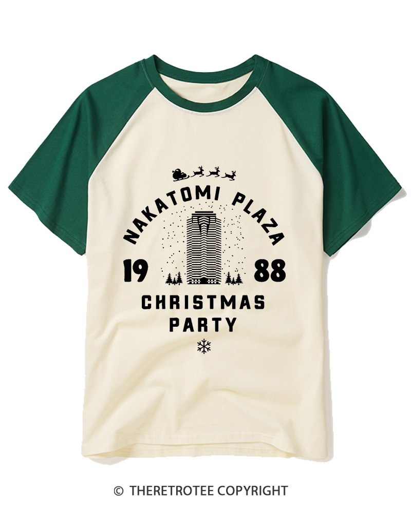 TheRetroTee Christmas Party 1980s Raglan Baseball T-Shirt