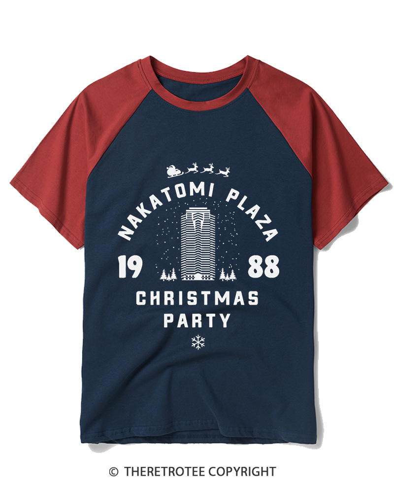 TheRetroTee Christmas Party 1980s Raglan Baseball T-Shirt