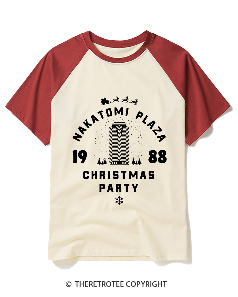 TheRetroTee Christmas Party 1980s Raglan Baseball T-Shirt