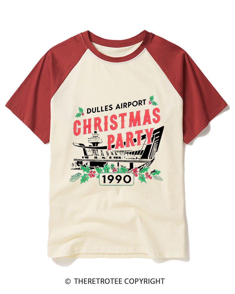 TheRetroTee Christmas Party 1990s Raglan Baseball T-Shirt
