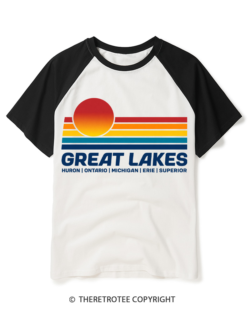 TheRetroTee Great Lakes Sunset Raglan Baseball T-Shirt