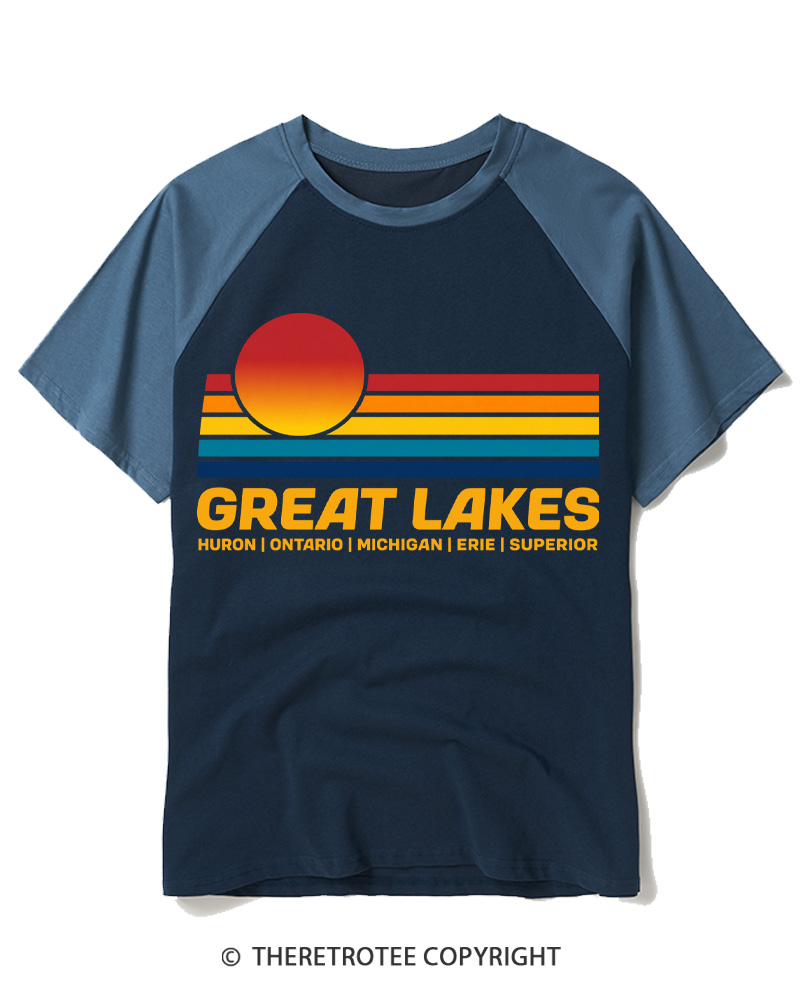 TheRetroTee Great Lakes Sunset Raglan Baseball T-Shirt
