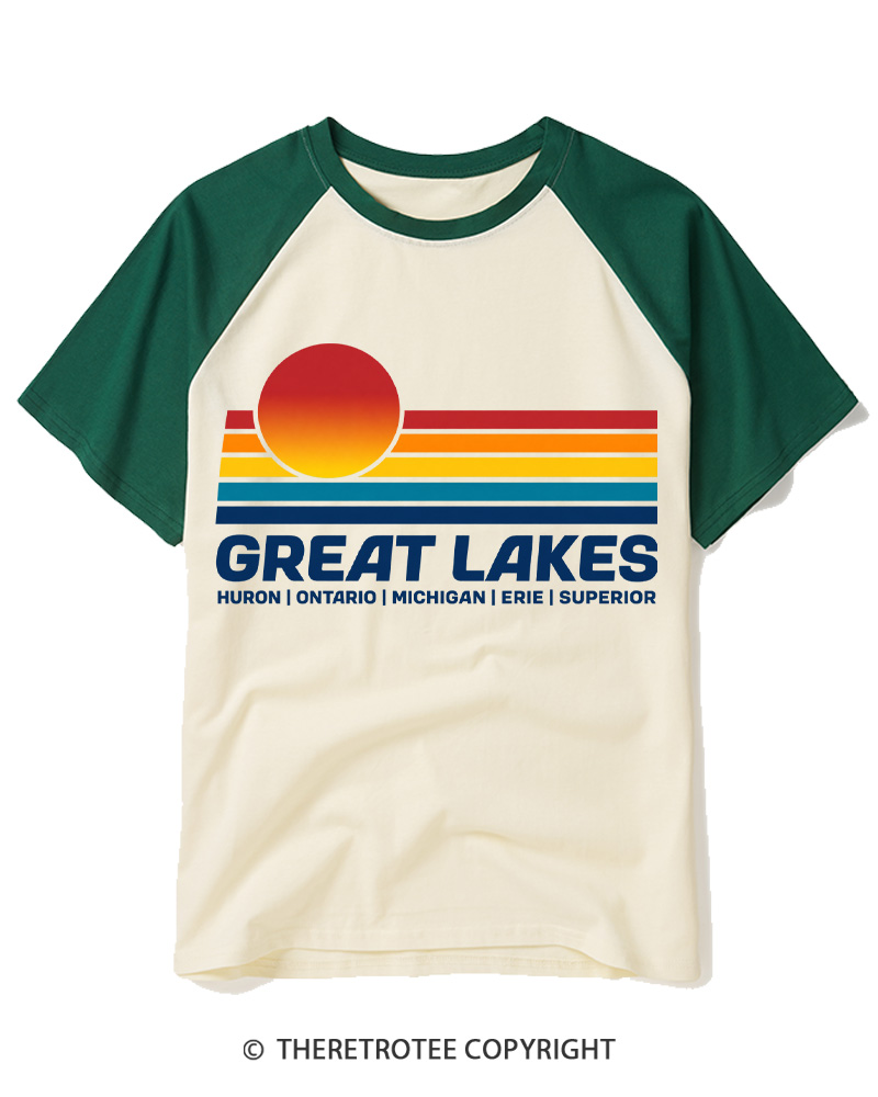 TheRetroTee Great Lakes Sunset Raglan Baseball T-Shirt