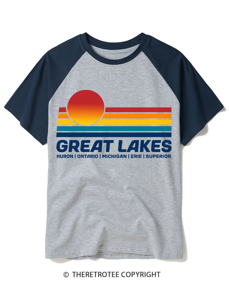 TheRetroTee Great Lakes Sunset Raglan Baseball T-Shirt
