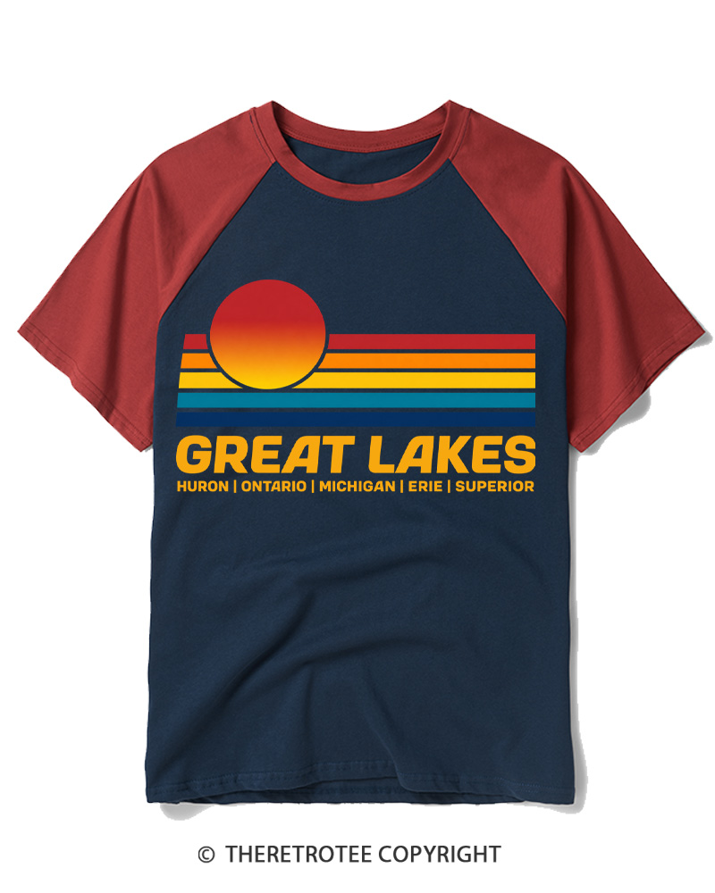 TheRetroTee Great Lakes Sunset Raglan Baseball T-Shirt