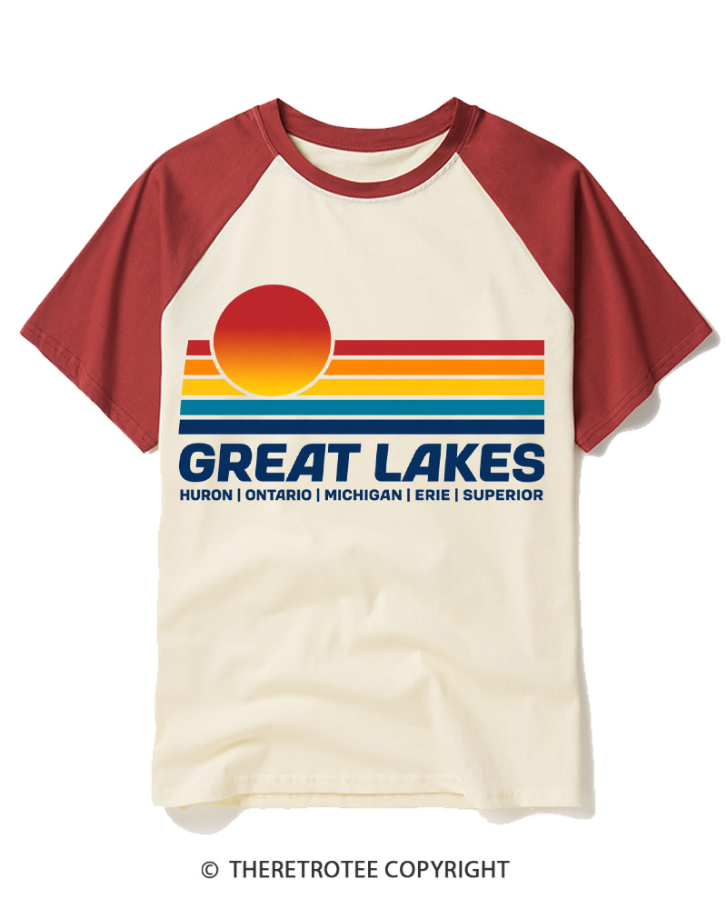 TheRetroTee Great Lakes Sunset Raglan Baseball T-Shirt