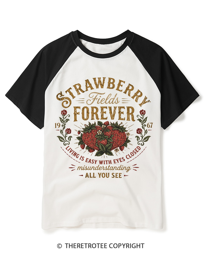 TheRetroTee Strawberry 1960s Raglan Baseball T-Shirt