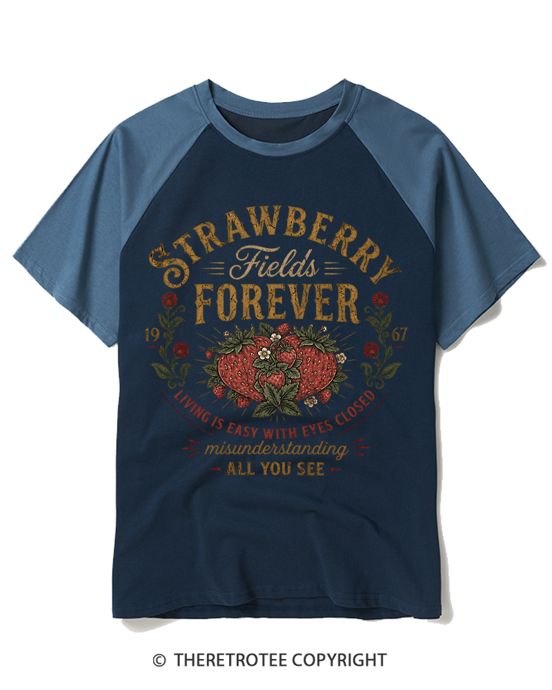 TheRetroTee Strawberry 1960s Raglan Baseball T-Shirt