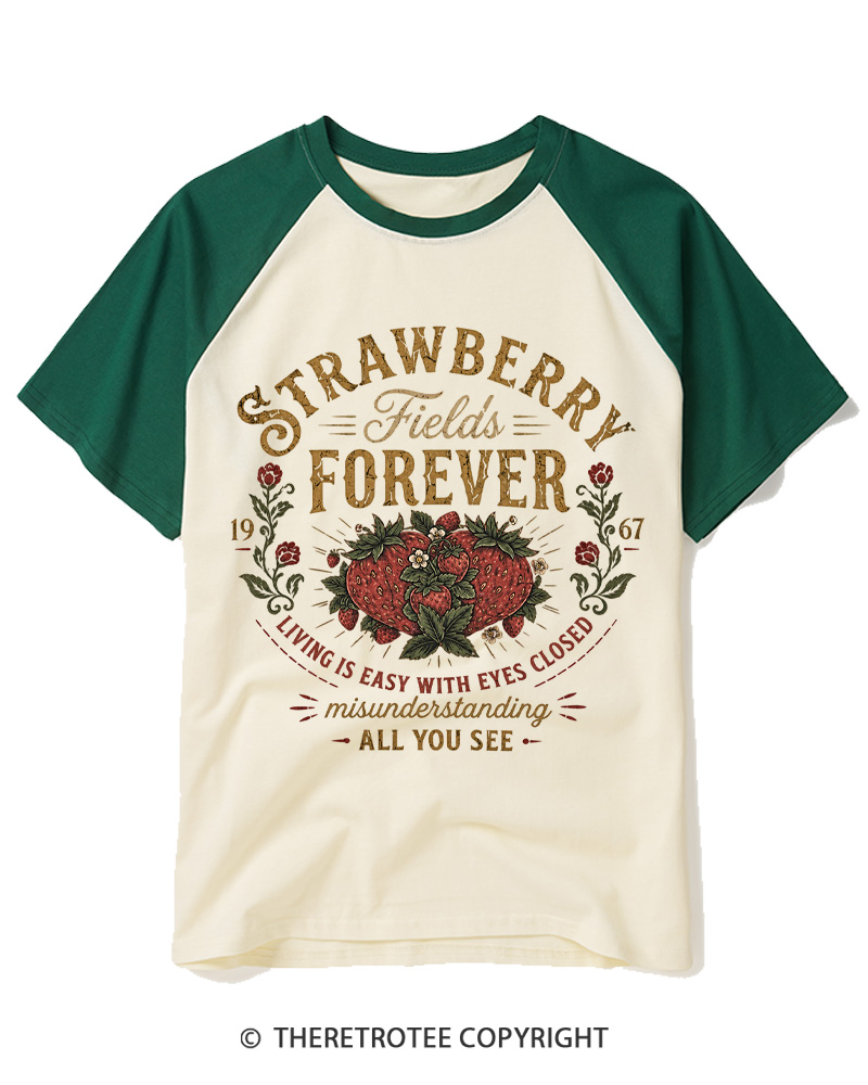 TheRetroTee Strawberry 1960s Raglan Baseball T-Shirt