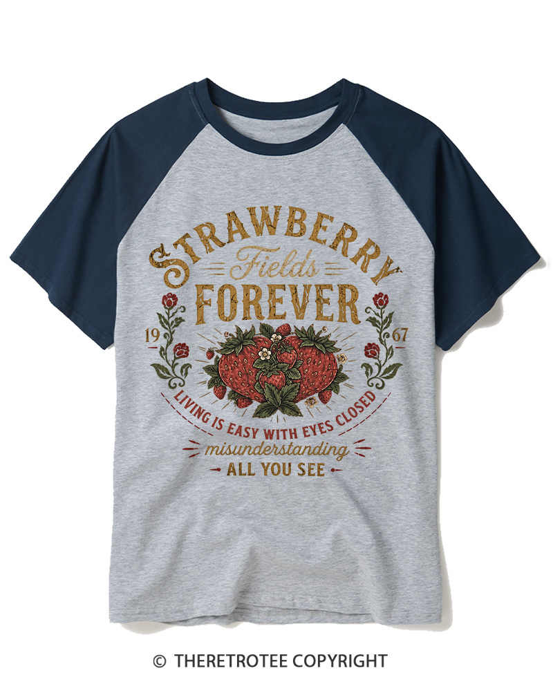TheRetroTee Strawberry 1960s Raglan Baseball T-Shirt