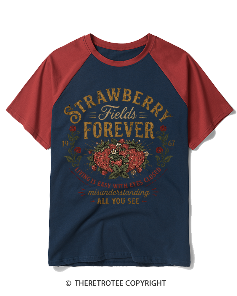 TheRetroTee Strawberry 1960s Raglan Baseball T-Shirt