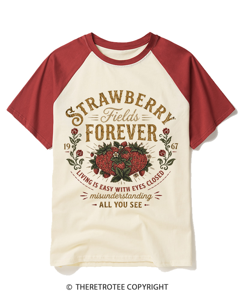 TheRetroTee Strawberry 1960s Raglan Baseball T-Shirt