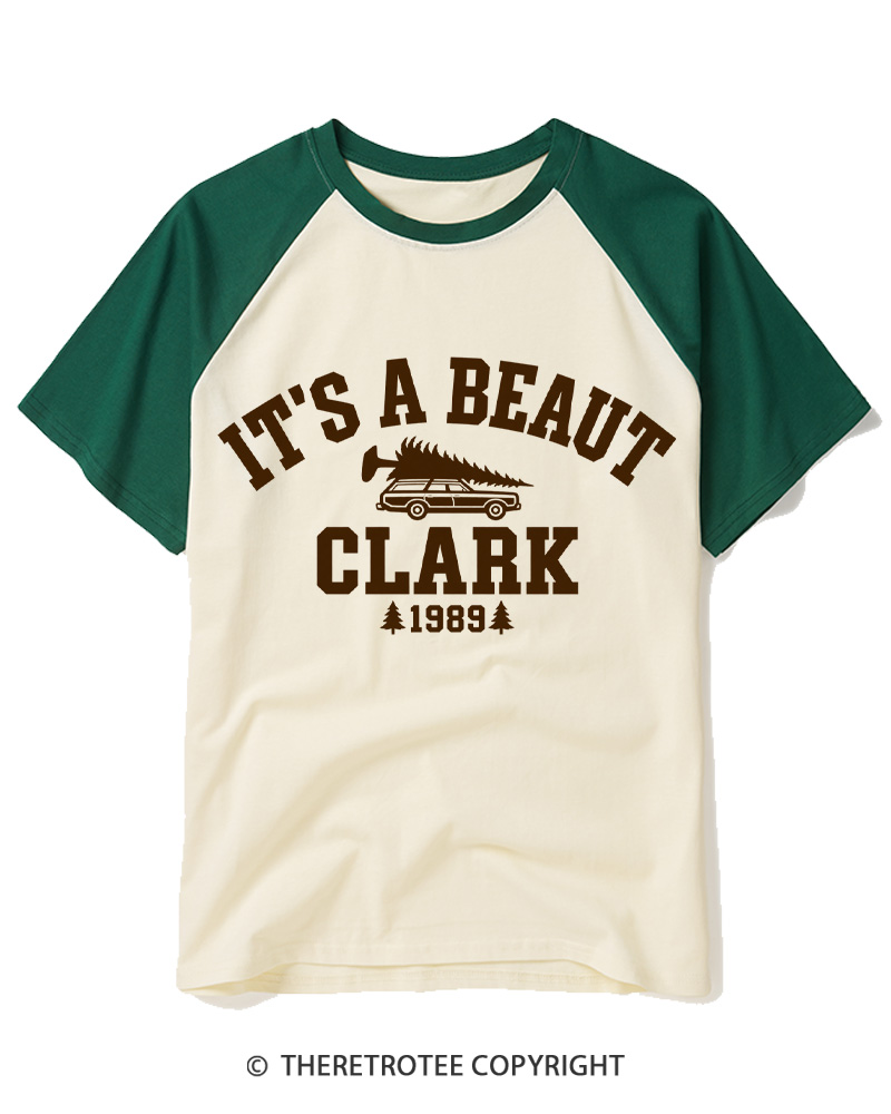 TheRetroTee Vintage 1980s Christmas Tree Trip Raglan Baseball T-Shirt