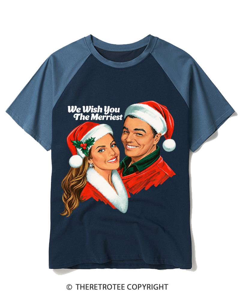 TheRetroTee Vintage 1950s We Wish You The Merriest Raglan Baseball T-Shirt