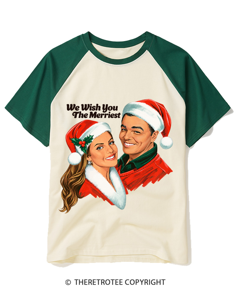 TheRetroTee Vintage 1950s We Wish You The Merriest Raglan Baseball