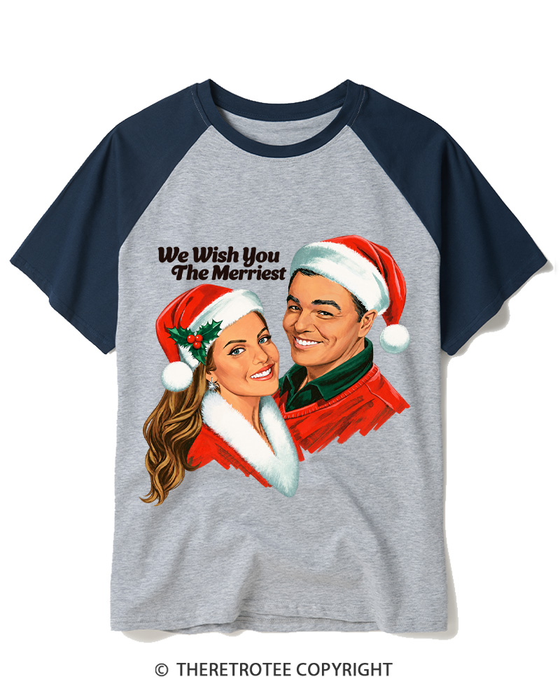 TheRetroTee Vintage 1950s We Wish You The Merriest Raglan Baseball T-Shirt