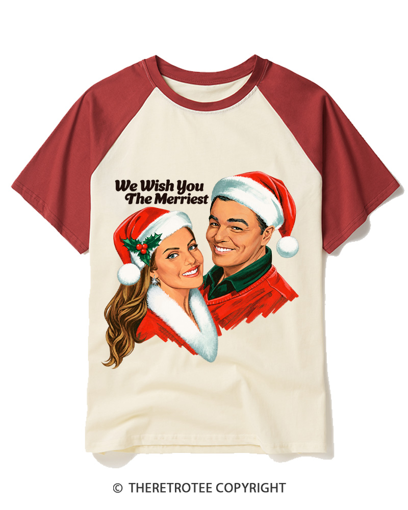 TheRetroTee Vintage 1950s We Wish You The Merriest Raglan Baseball T-Shirt