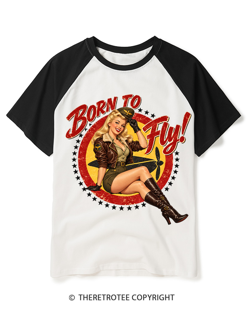 TheRetroTee Retro 1950s Flight Crew Graphic Raglan Baseball T-Shirt