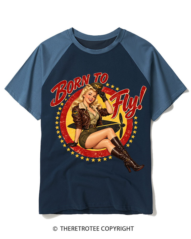 TheRetroTee Retro 1950s Flight Crew Graphic Raglan Baseball T-Shirt