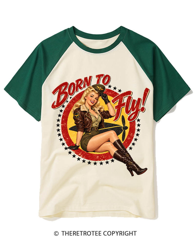 TheRetroTee Retro 1950s Flight Crew Graphic Raglan Baseball T-Shirt