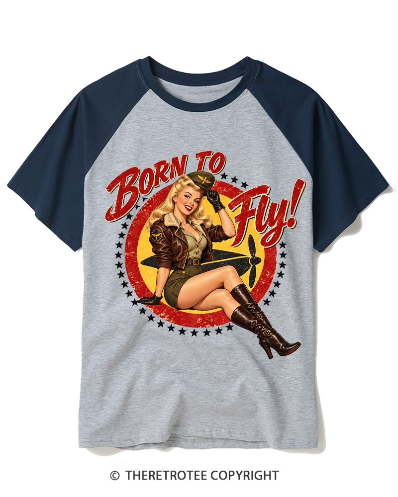 TheRetroTee Retro 1950s Flight Crew Graphic Raglan Baseball T-Shirt