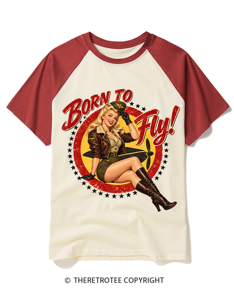 TheRetroTee Retro 1950s Flight Crew Graphic Raglan Baseball T-Shirt