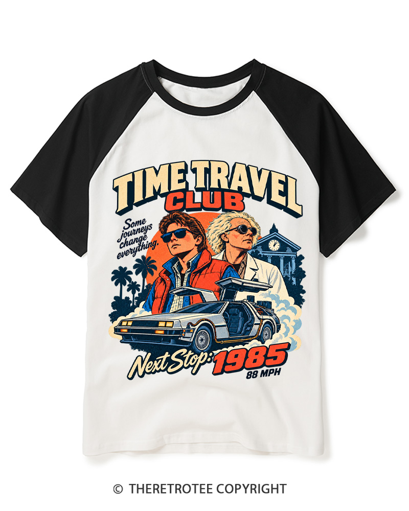 TheRetroTee 1980s Vintage Time Travel Sci-Fi Raglan Baseball T-Shirt