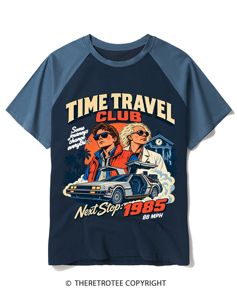 TheRetroTee 1980s Vintage Time Travel Sci-Fi Raglan Baseball T-Shirt