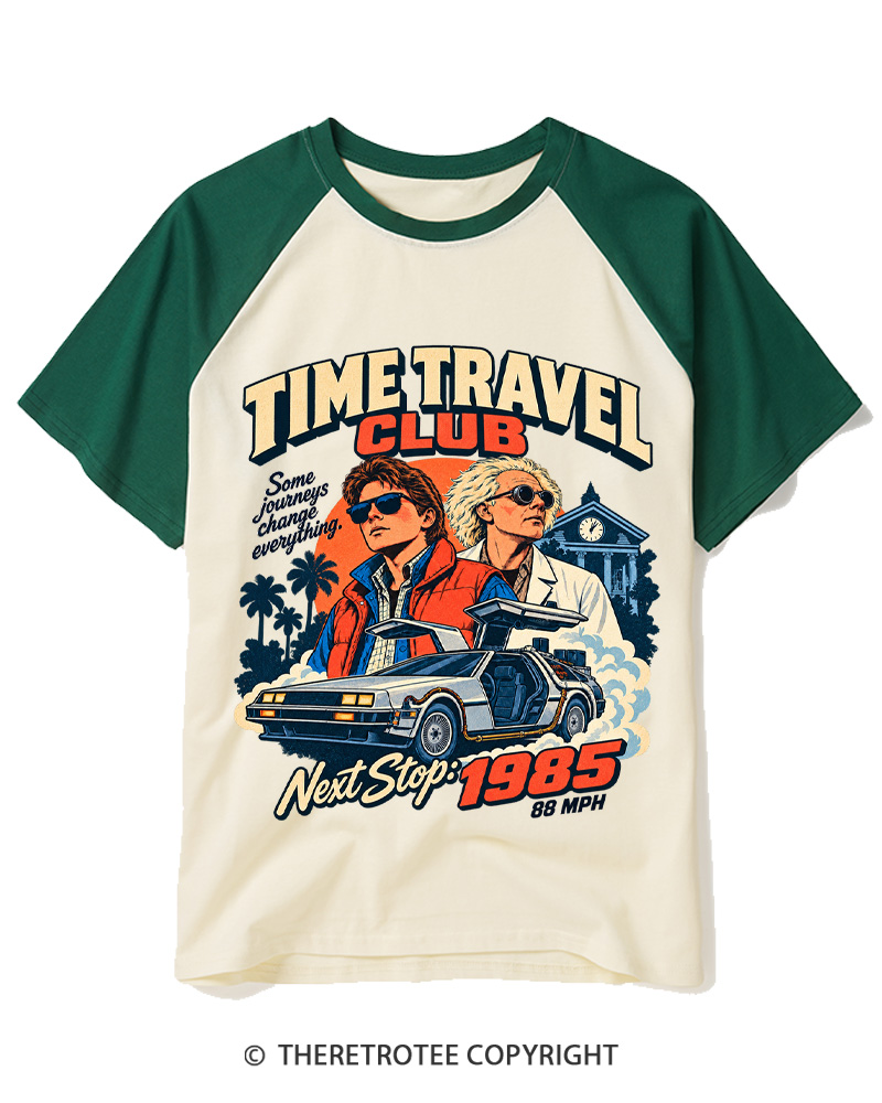 TheRetroTee 1980s Vintage Time Travel Sci-Fi Raglan Baseball T-Shirt