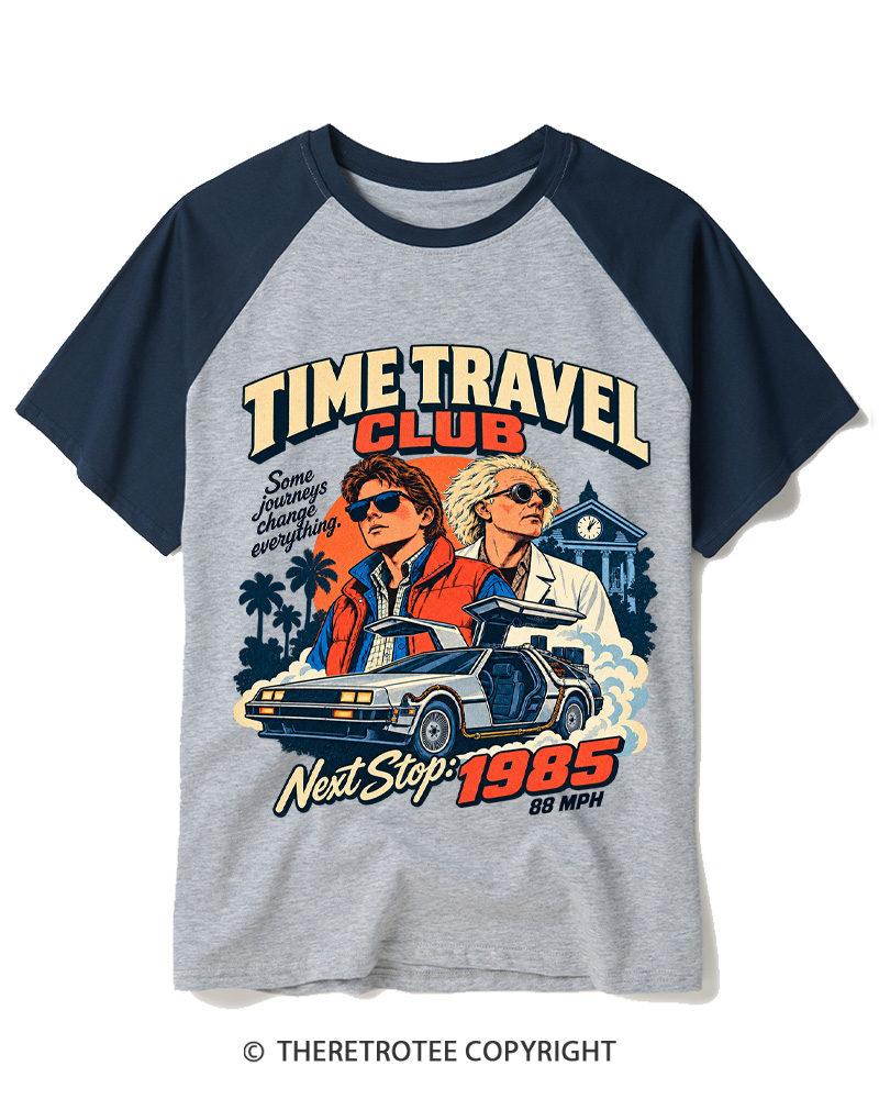 TheRetroTee 1980s Vintage Time Travel Sci-Fi Raglan Baseball T-Shirt