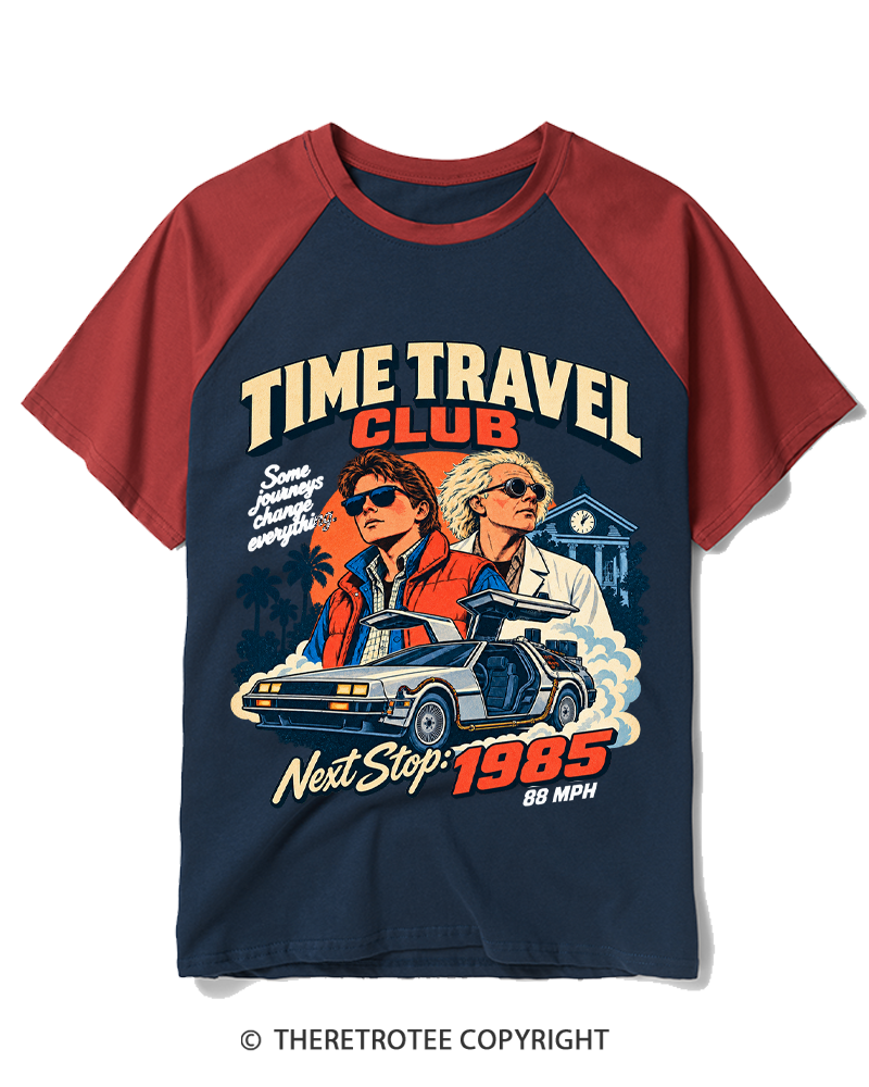 TheRetroTee 1980s Vintage Time Travel Sci-Fi Raglan Baseball T-Shirt