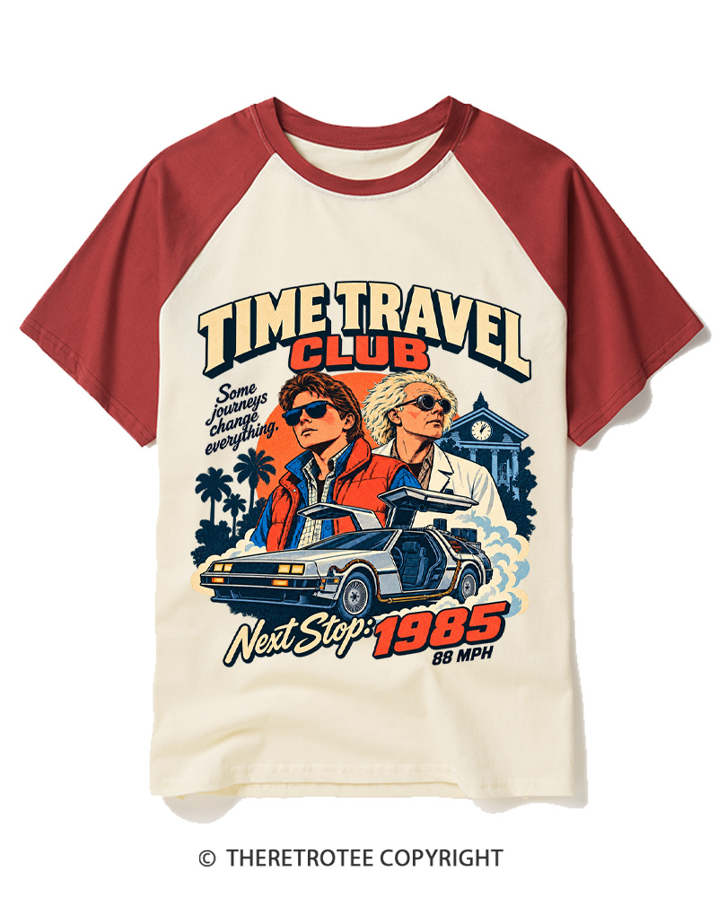 TheRetroTee 1980s Vintage Time Travel Sci-Fi Raglan Baseball T-Shirt