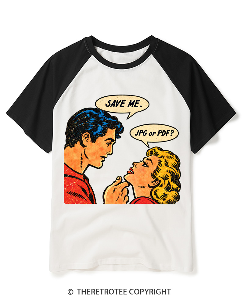 TheRetroTee 1950s Save Me Retro Comic Raglan Baseball T-Shirt