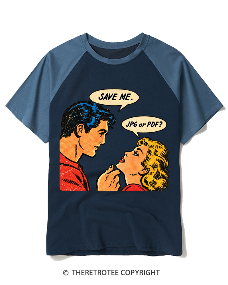 TheRetroTee 1950s Save Me Retro Comic Raglan Baseball T-Shirt