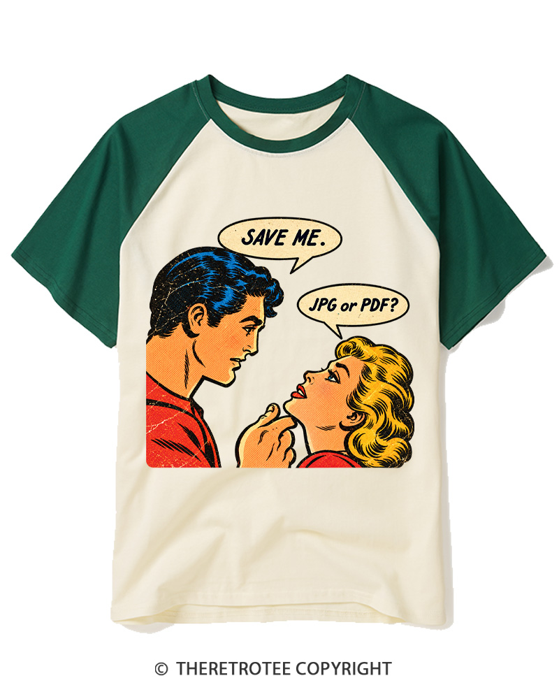 TheRetroTee 1950s Save Me Retro Comic Raglan Baseball T-Shirt