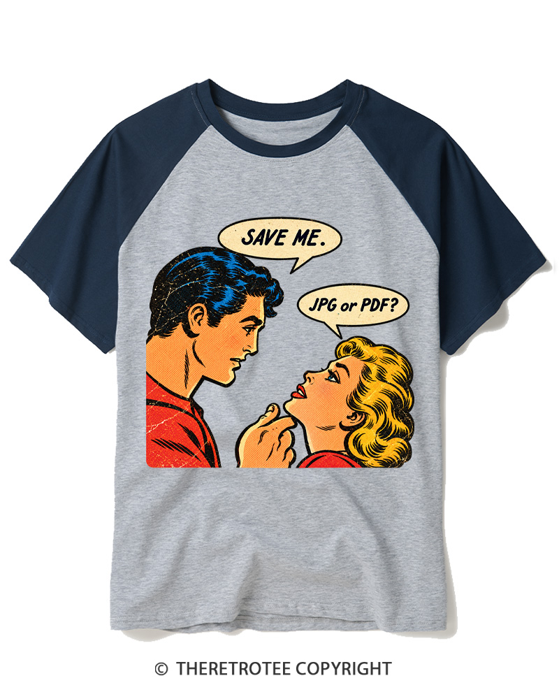 TheRetroTee 1950s Save Me Retro Comic Raglan Baseball T-Shirt