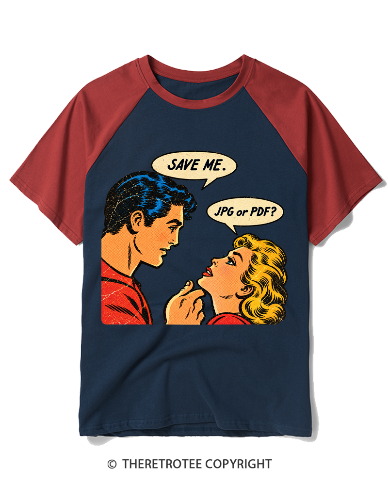 TheRetroTee 1950s Save Me Retro Comic Raglan Baseball T-Shirt