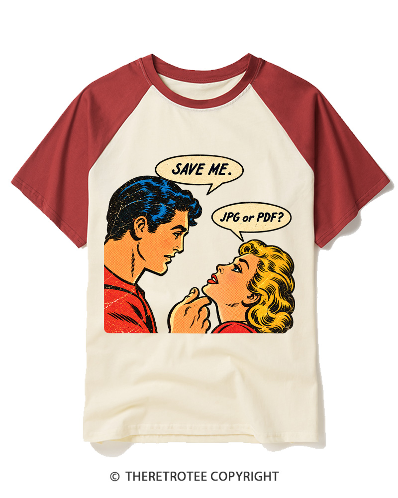 TheRetroTee 1950s Save Me Retro Comic Raglan Baseball T-Shirt
