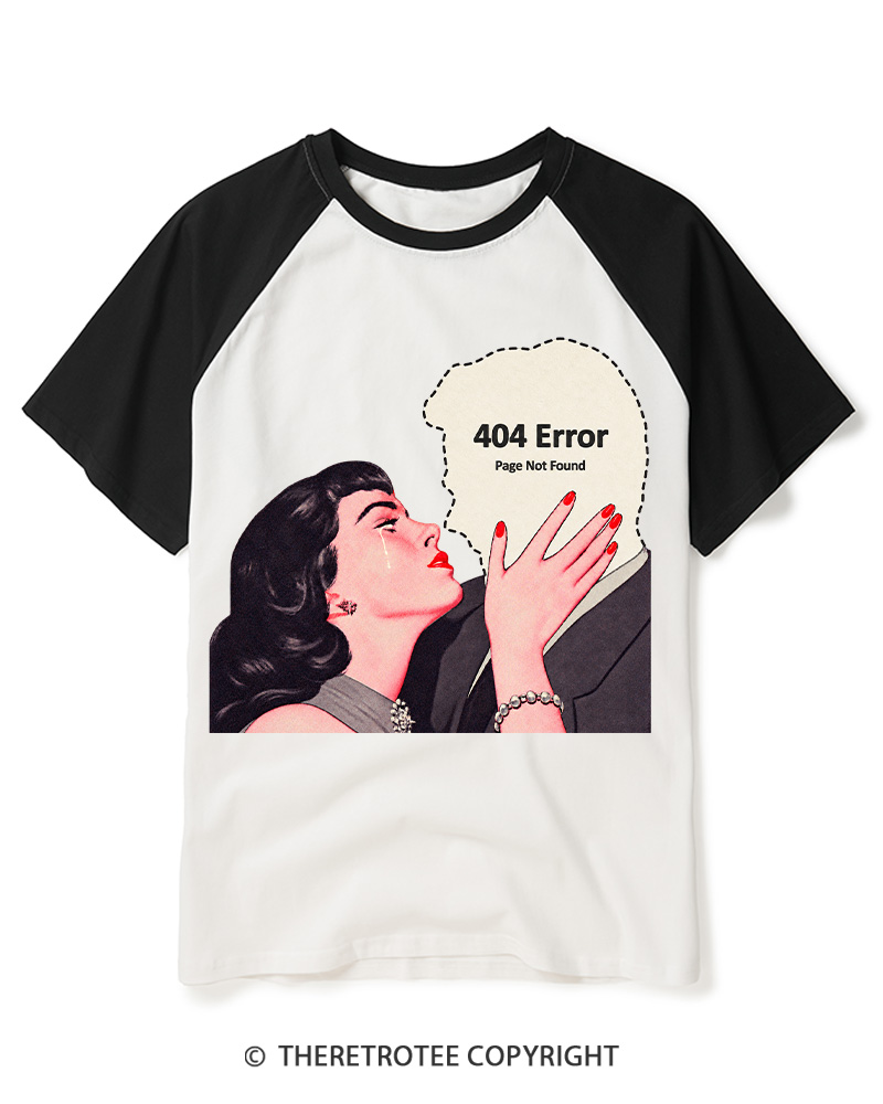 TheRetroTee 1950s 404 Error Page Not Found Retro Romance Raglan Baseball T-Shirt