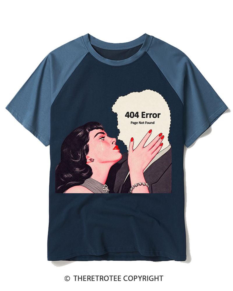 TheRetroTee 1950s 404 Error Page Not Found Retro Romance Raglan Baseball T-Shirt