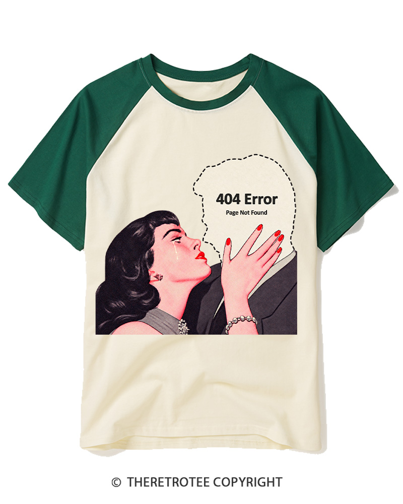 TheRetroTee 1950s 404 Error Page Not Found Retro Romance Raglan Baseball T-Shirt