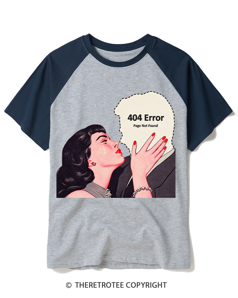 TheRetroTee 1950s 404 Error Page Not Found Retro Romance Raglan Baseball T-Shirt